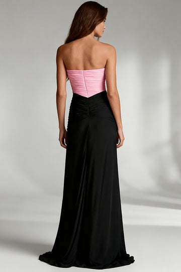 Strapless Sheath Satin Black and Pink Evening Dress